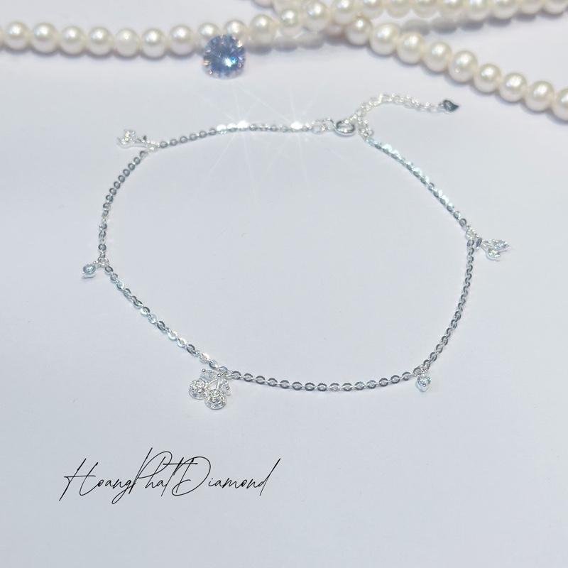    Hoàng Phát   Phụ Kiện Lắc Chân Bạc Ý 925 Chữ Cong Mảnh Tòn Ten Trái Cherry Chạm Tấm  LC020  KHÔNG XI KIM 