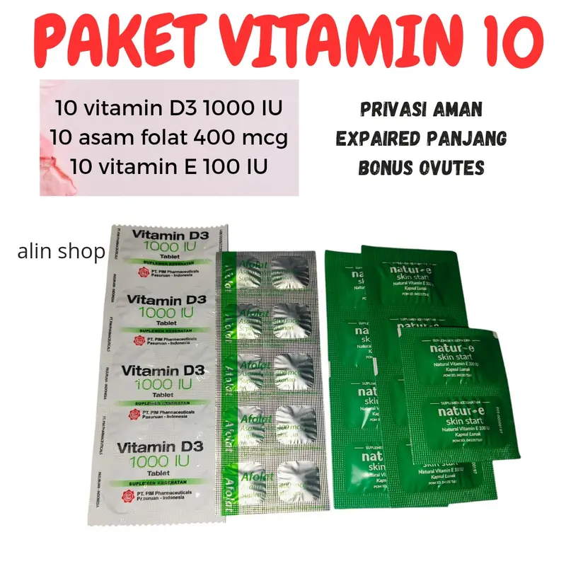 PAKET VITAMIN LENGKAP vitamin D3,  Vitamin E asam folat dan tablet tambah darah 5