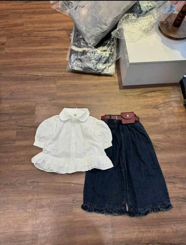 [Nini Kids]-Sét áo nơ đính bèo thêu nơ kèm quần Jean mềm cho bé Gái chất liệu mềm mát đủ size 10-35kg ( H12 Jean- xanh trắng )