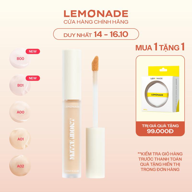 [MUA 1 TẶNG 1] MUA 01 Kem che khuyết điểm kiềm dầu bền màu Lemonade Matte Addict Concealer 3g TẶNG 01 Bộ 3 Bông Phấn Tán Nền