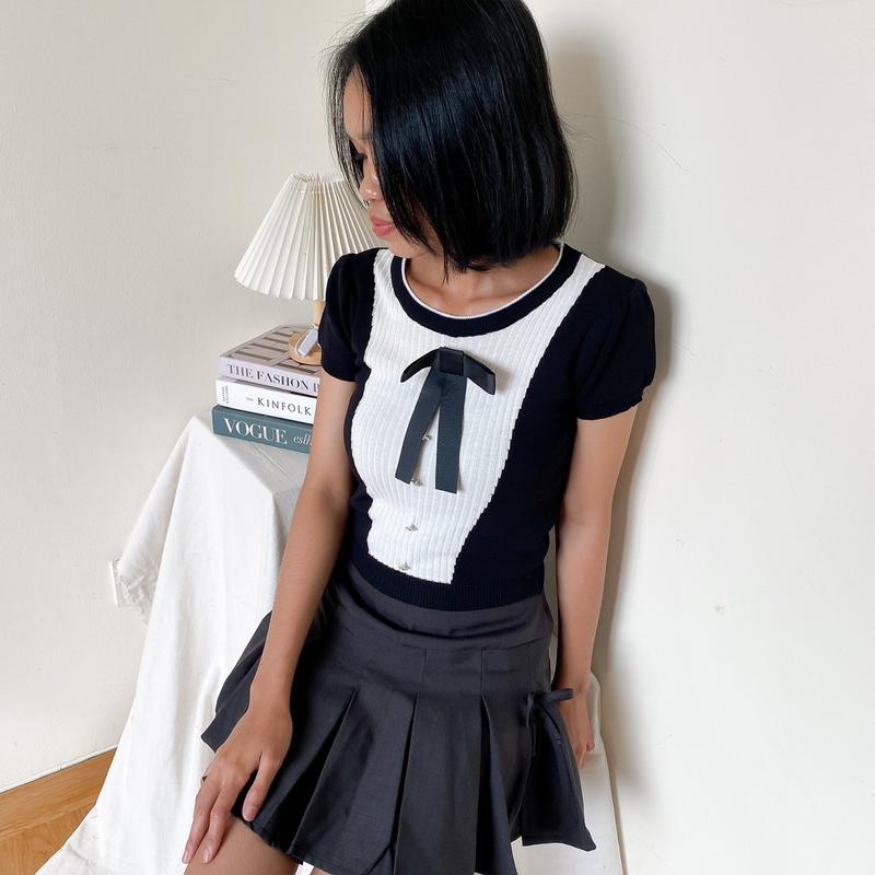 LULU TOP / CROP TOP / KNIT TOP / MONOCHROME/ TWO TONE / ATASAN WANITA RAJUT  Dewasa 2