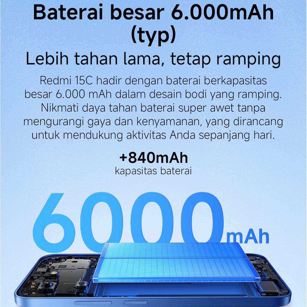 Xiaomi Redmi 15C (6GB/128GB) (8GB/256GB) | Baterai besar 6000mAh dengan pengisian cepat 33W | Desain ramping dan elegan | Layar Imersif 6.9" 120Hz | 50 MP kamera ganda AI [Offical Store]