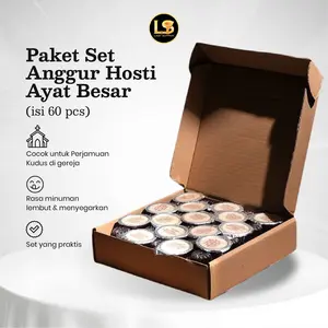 Paket Minuman Anggur Mint Hosti Ayat Besar Cup Ibadah Gereja Perjamuan Kudus Komuni Gereja Last Supper Isi 60pcs