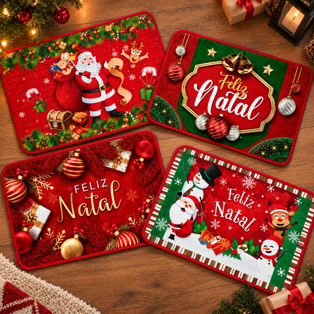 Tapete de Natal Porta Capacho Decorativo Decoração de Entrada Antiderrapante 60x4cm