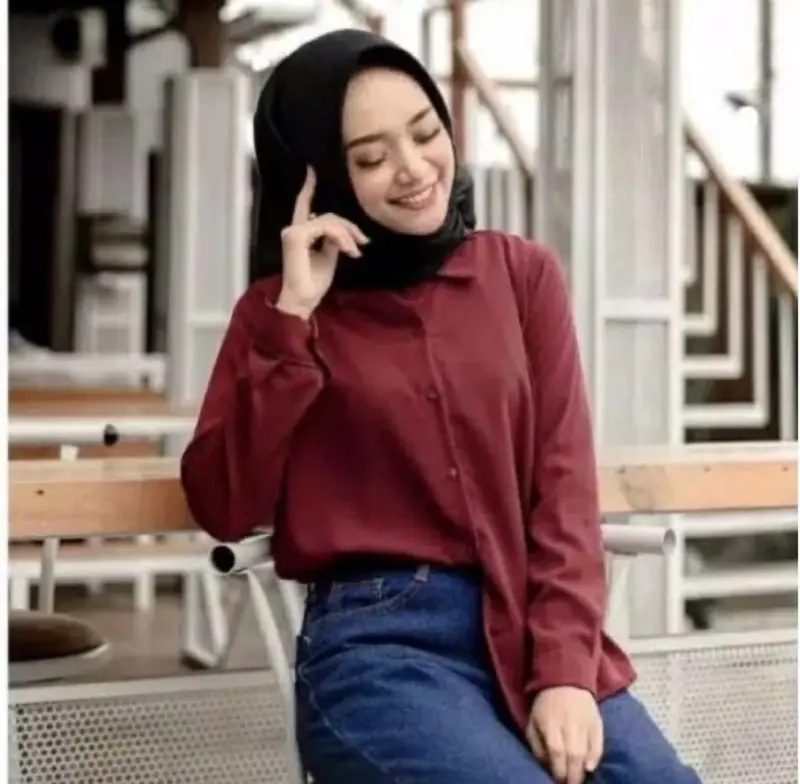 Baju Atasan Kemeja Basic Wanita Lengan Panjang Formal - Casual 1