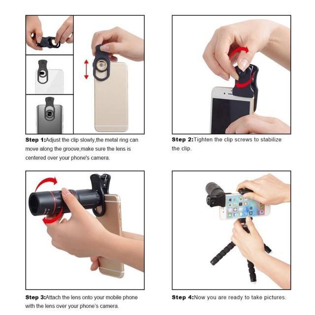 Ống kính tele điện thoại di động, Mới, Ống kính máy ảnh thu phóng bên ngoài Thông Dụng, Thu phóng 36X, HD, Thích hợp cho điện thoại thông minh và điện thoại di động, Camera Quang học, Ống kính Kính viễn vọng kẹp 8