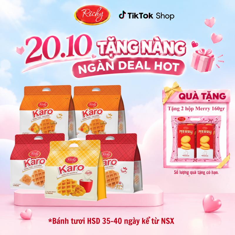 [TẶNG 2 HỘP MERRY] Combo 5 Túi (30 Bánh, Mỗi Bịch 6 Bánh) Karo Chà Bông Sợi Gà/ Phô Mai Hoàng Kim