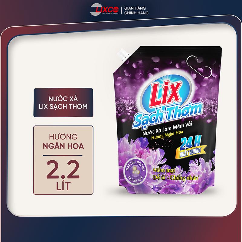  Nước xả làm mềm vải quần áo siêu thơm Lix  túi 2,2L sạch thơm hương ngàn hoa 17702 