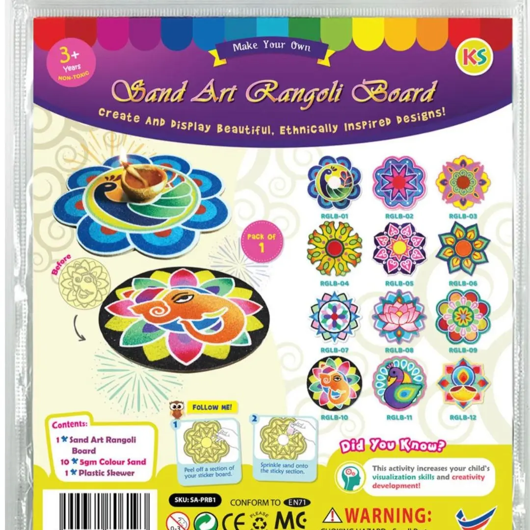 Sand Art Rangoli Board Kit for Children's Birthday and Deepavali Festival Celebrations