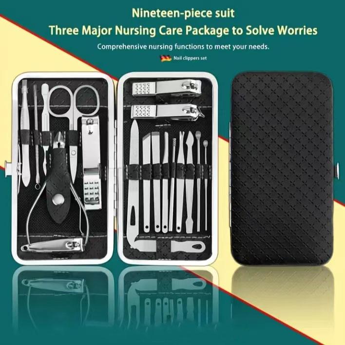 Product Introduction of 19 piece set leather nail Clipper Set Nose trimmed nail clippers eyebrow press for neckline pick accessories plus luxury nursing tools multi-function 0