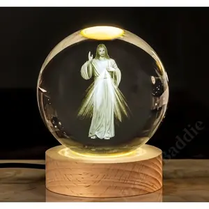 Souvenir Acara Awam Gereja / Hadiah Ulang Tahun / Dekorasi Desktop Kantor / Lampu Tidur Salib Bunda Maria Tuhan Yesus/Bola Kristal Yesus  Glow Lamp / Bola Kristal Salib Bercahaya