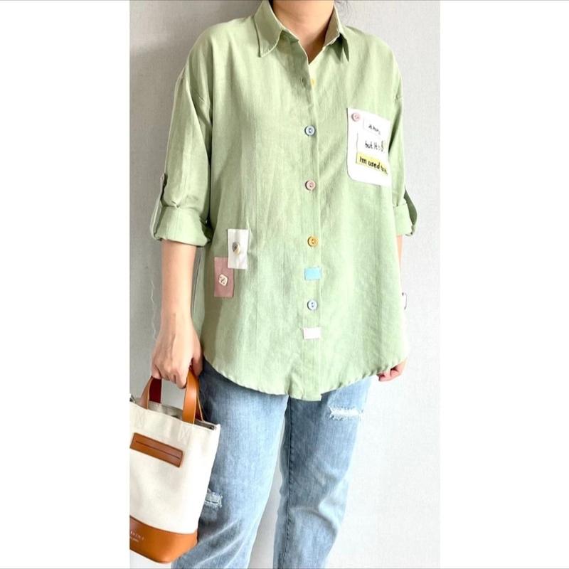 Kemeja katun linen lucu warna pastel 2