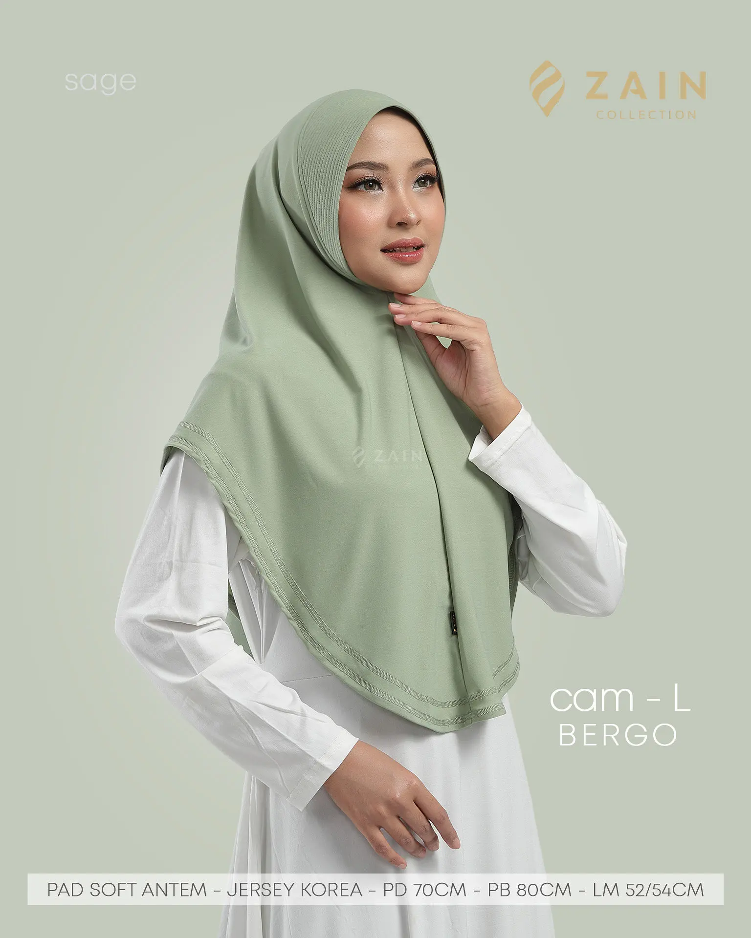 ZAIN Hijab Bergo Cam Size L Jilbab Instan Oval Variasi Overdek Ped Soft Anti Tembem High Quality By Zain collection