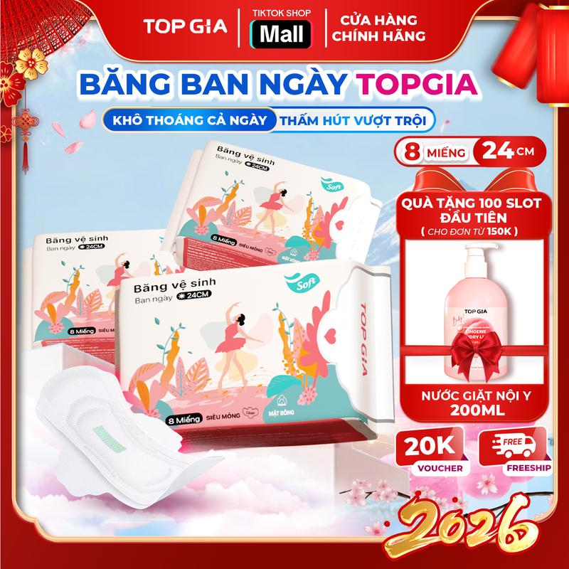   TẶNG NƯỚC GIẶT NỘI Y  Combo 3 6 Bịch Băng Vệ Sinh Ban Ngày TOPGIA Siêu Mỏng Nhẹ Thoáng Mát Siêu Thấm Hút 24 cm Kháng Khuẩn An Toàn Và Lành Tính  BVS  
