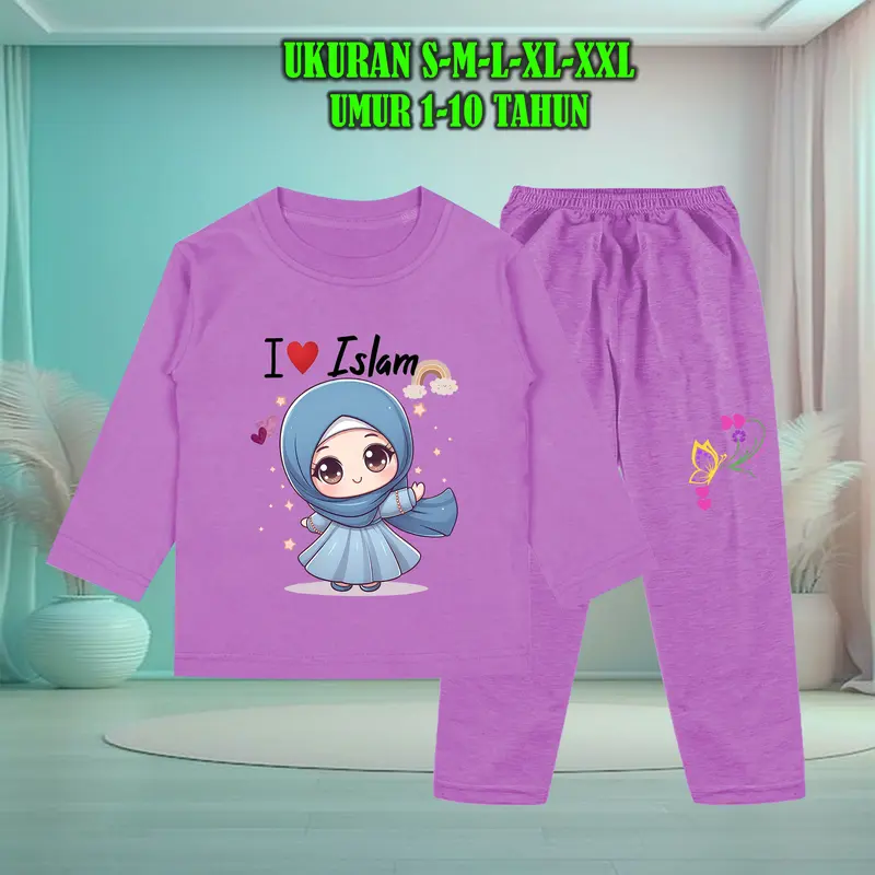 Setelan Baju Anak Tidur Gambar Anak Soleh Muslim Lengan Panjang dengan Sablon Berkualitas - Baju Anak Fashion Celana 8
