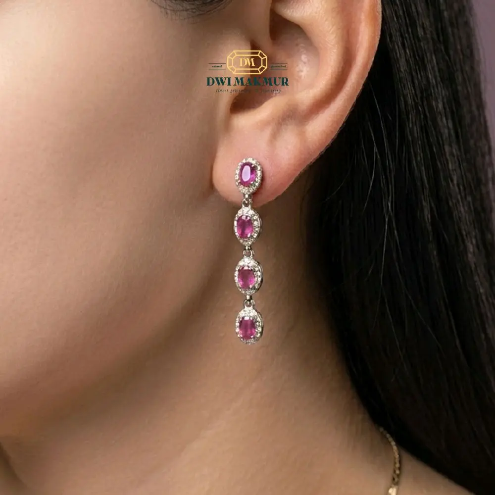 Certified,Beauty Ruby Ladies Clip Earrings Silver Gold Plated