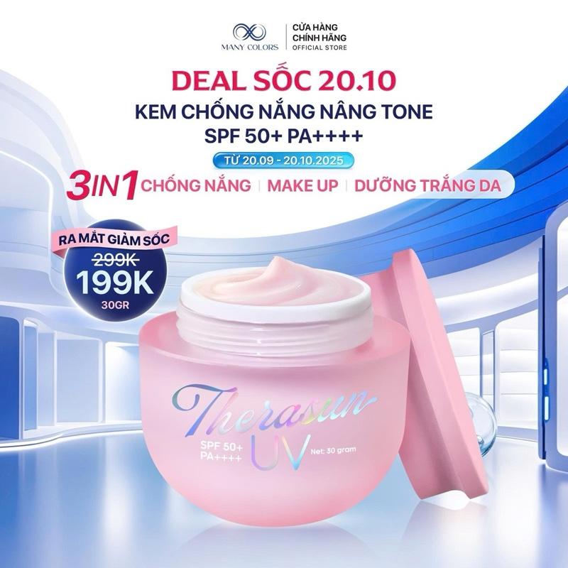  Kem Chống Nắng 3in1 Therasun UV SPF50+ PA++++ Hỗ Trợ Chống Nắng Cho Da Nâng tone Dưỡng Trắng Sáng Da Ngăn ngừa Nám Sạm Tàn Nhang Đồi Mồi - Many Colors 