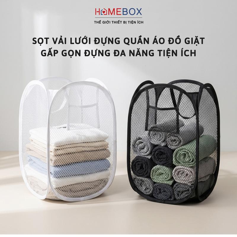 Sọt Lưới Vải Đựng Quần Áo Đồ Dùng Đa Năng Cỡ Lớn, Giỏ Vải Đựng Đồ Giặt Gấp Gọn Khung Thép Chắc Chắn