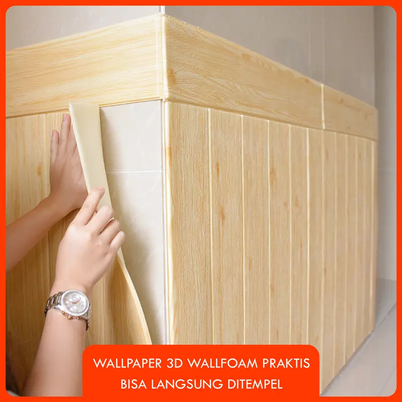 Wallpaper Dinding 3D Motif Kayu Wood Foam - Ukuran 70cm x 70cm, Anti Air dan Anti Noda 4