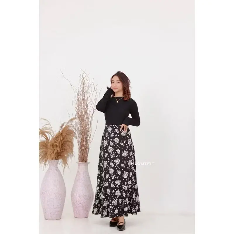 HL Flowers Skirt Cringkle-Rok Korean Style Realpict Rok Bunga Panjang 3