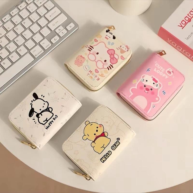 ví mini cầm tay mèo trắng hồng Hello Kitty & Winnie The Pooh - Thiết Kế Dễ Thương Cho Nữ