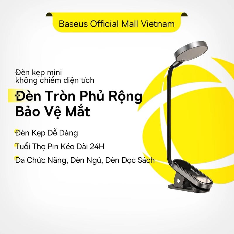 Baseus  Đèn bàn có kẹp LED, đèn bàn không dây có thể điều chỉnh độ sáng vô cấp, đèn đọc sách cảm ứng USB có thể sạc lại, đèn ngủ LED cho máy tính xách tay, HKW