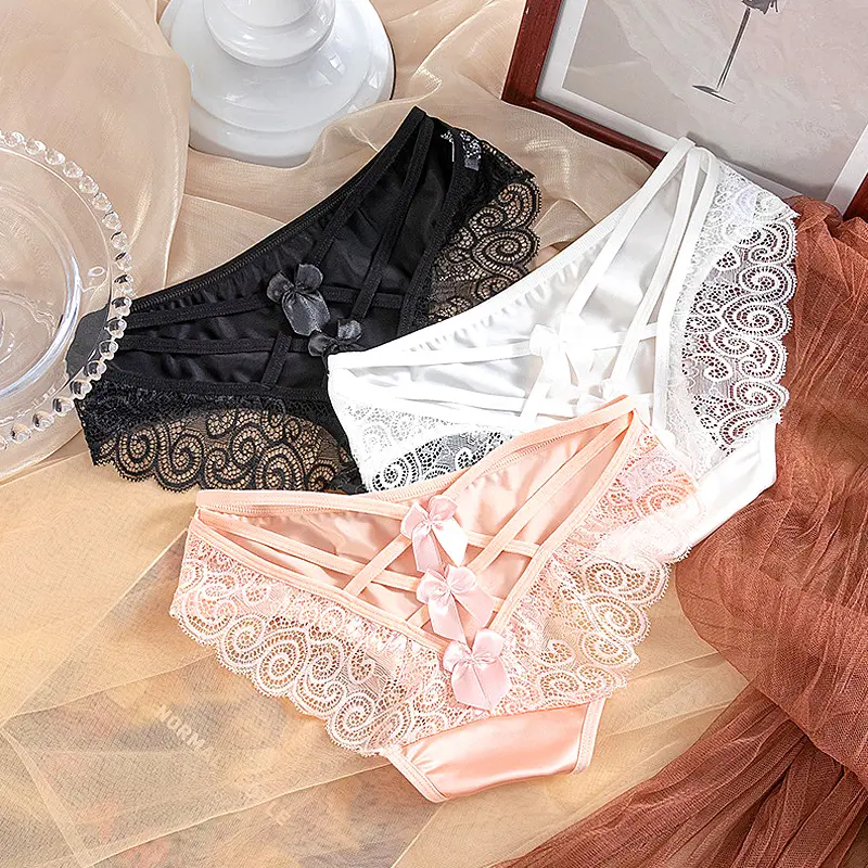 Quần Lót Ren Satin Cho Nữ, Quần Lót Gợi Cảm Bằng Lụa Băng, Màu Trơn, Đồ Lót Thoáng Khí Không Đường May, Quần Lót Rỗng, Dây G Lưới Nhẹ, Bộ Sưu Tập Mới 2