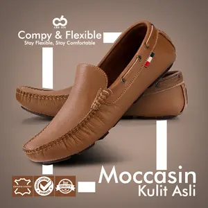 CBR SIX / Sepatu kasual mokasin pria / Model loafer slip-on / Bahan kulit asli / Sole super lentur / Warna coklat / Sepatu kasual formal resmi kerja kantor / HMC 532 Flat Shoes