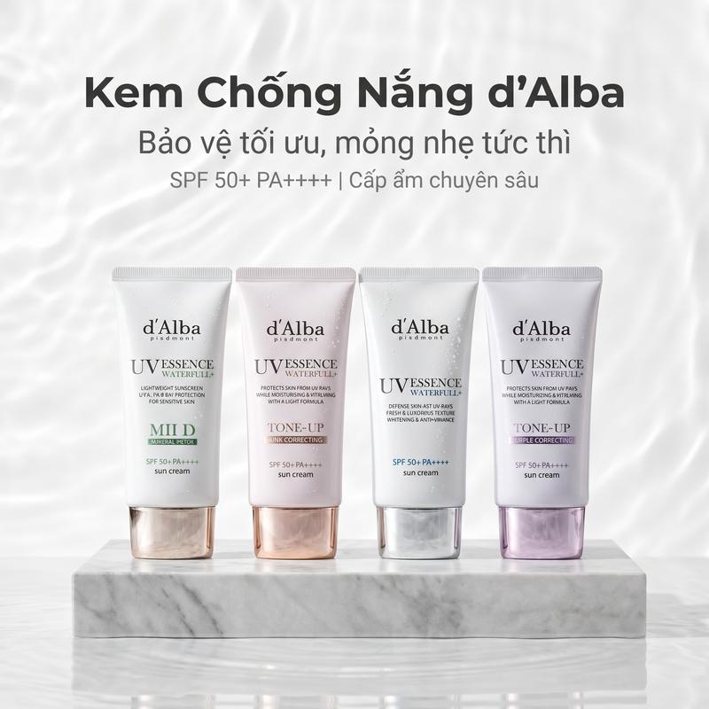 d'Alba Kem Chống Nắng Dạng Lăn Không Thấm Nước Chống Mồ Hôi Hiệu Ứng Làm Sáng Màu Tím Dưỡng Ẩm Sâu & Căng Bóng Tự Nhiên SPF 50+ PA++++