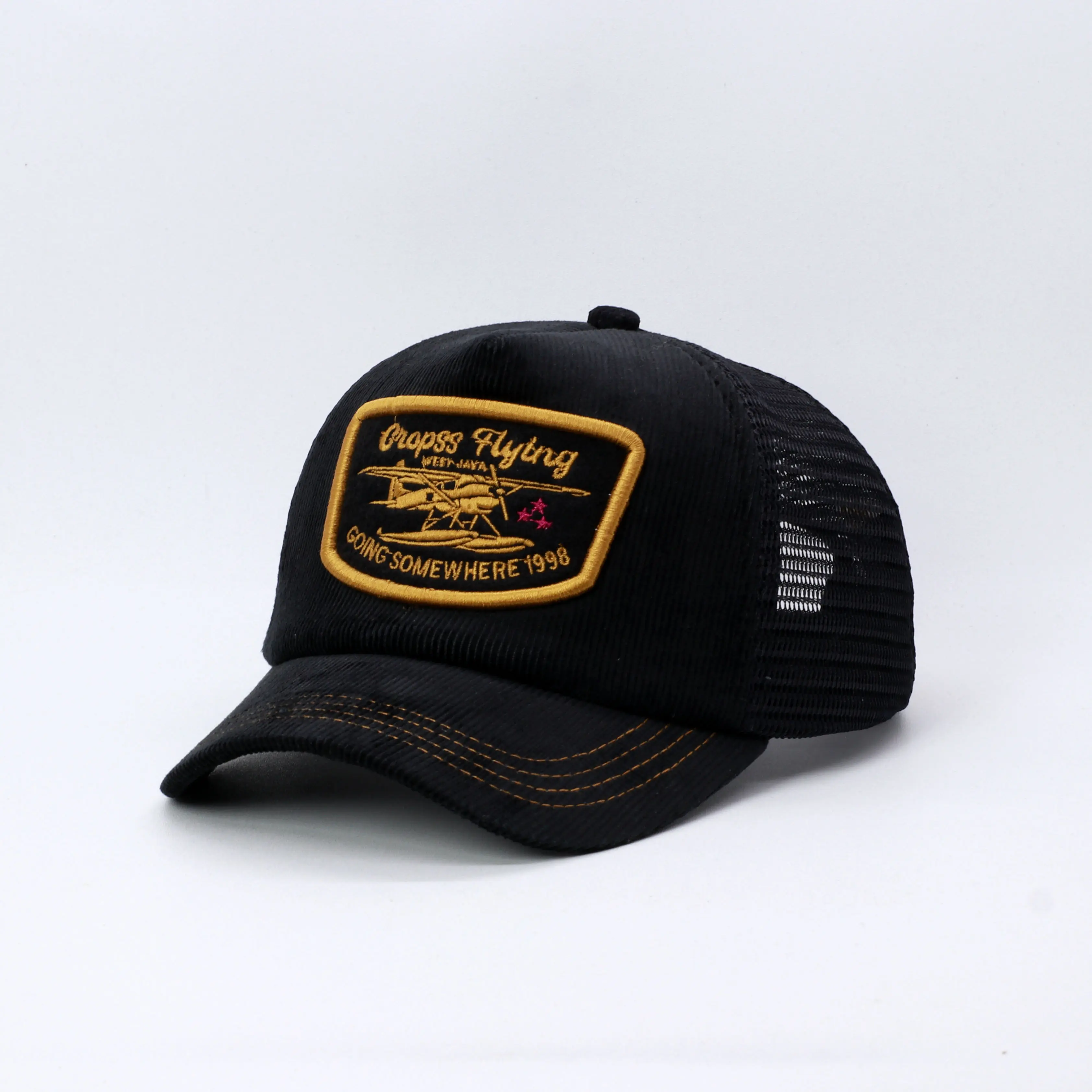 Cropss | Topi trucker topi jaring lidah pendek topi corduroy bordir cropss flying