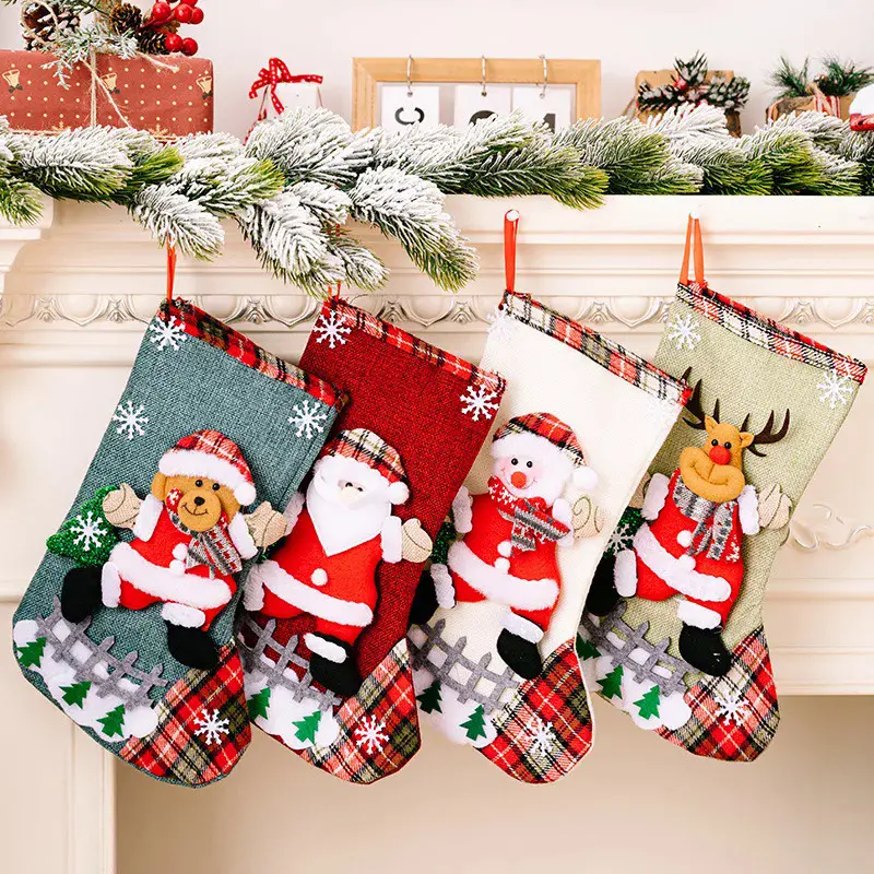 Large Christmas Socks Santa Claus Elk Candy Bag Christmas Tree Decorations Hanging Pendant 2024 New Year Xmas Ornament Gift Bag