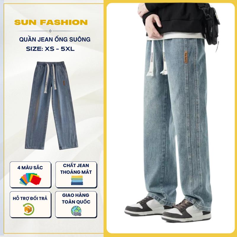 Quần jean ống suông nam nữ bigsize SUN N9 Xanh Đậm Retro thiết kế cạp chun phong cách Hàn Quốc Men's Jeans quần ống rộng nam xám khói