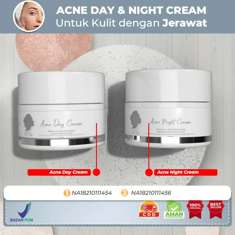 Acne + Flex + Glow Cream Day & Night IBTSkin / Krim siang malam segala jenis kulit Wajah Perawatan Treatment Pencerah Berjerawat Hitam