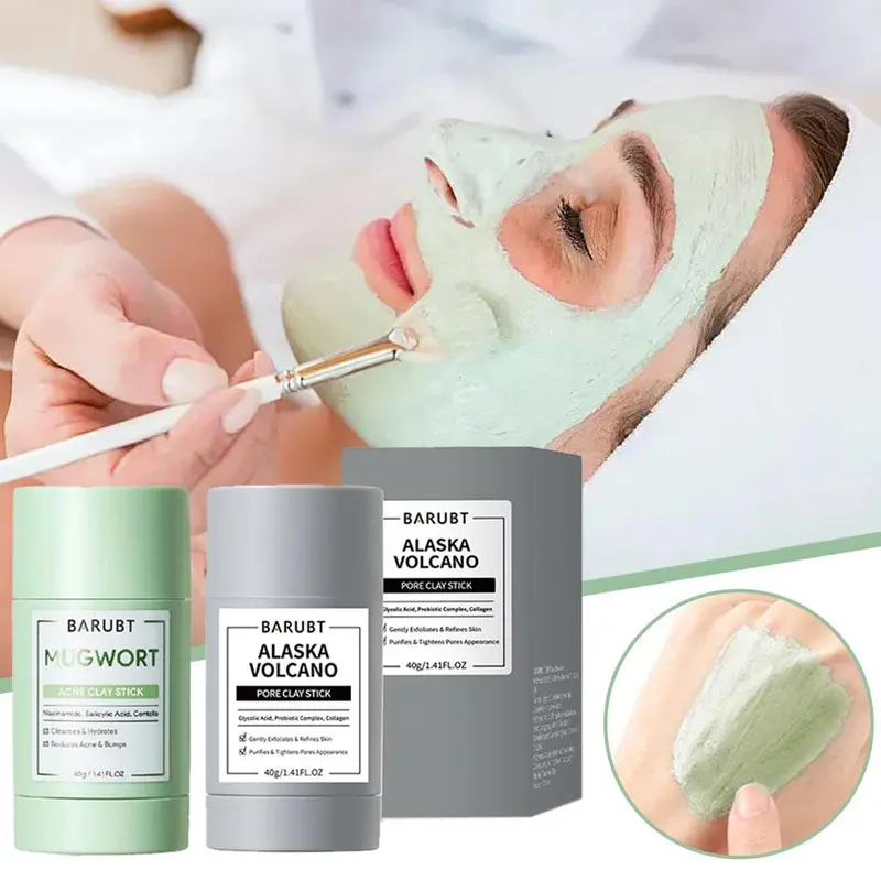 BARUBT Mugwort Clay Mask Stick, Anti Pores & Acne Clay Stick Masker Wajah Face Cleansing Stick, Anti Wajah Blackhead Berjerawat,40g 7