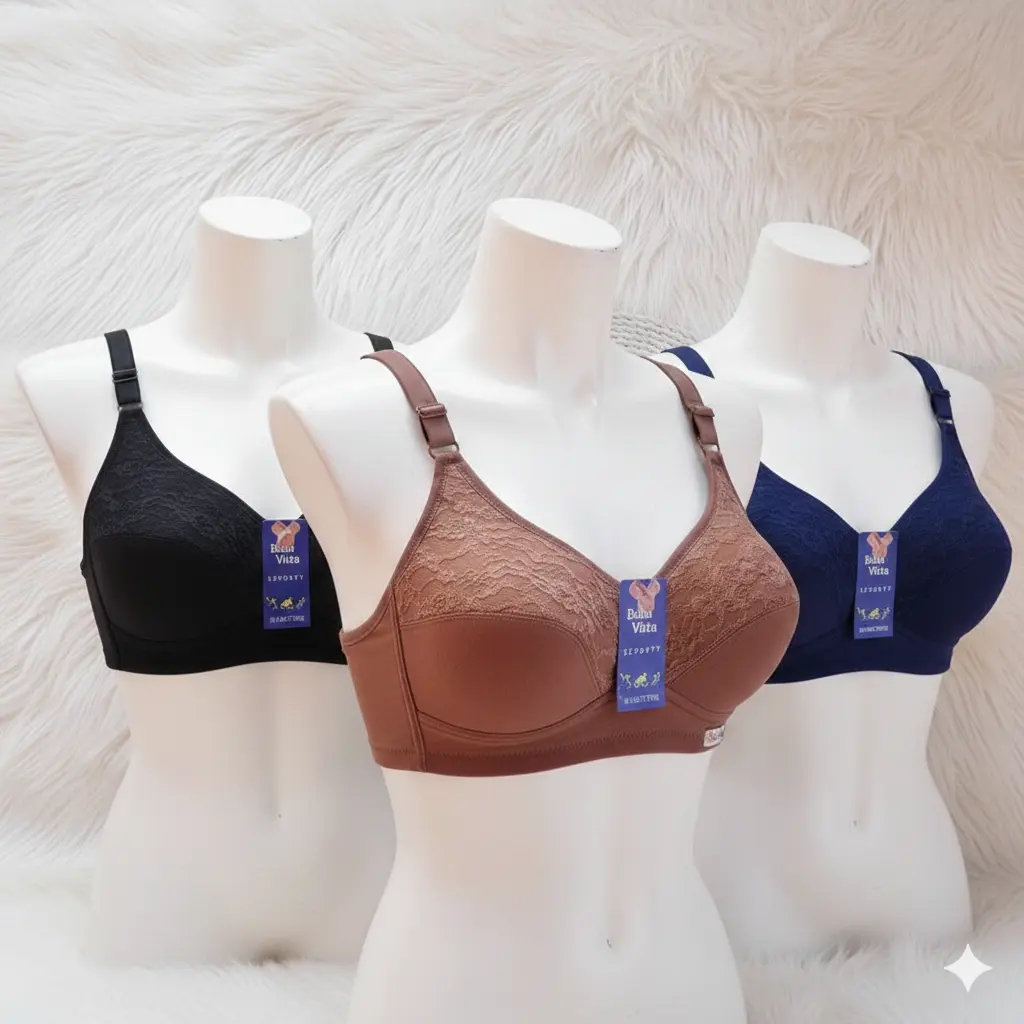Paket 3 pc Bella Spot Bra Wanita Bahan Kaus Tanpa Kawat Tanpa Busa Model Setengah Burkat Kait 2