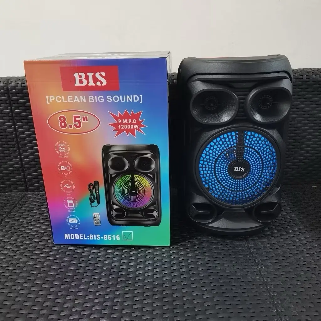 BIS-8616 LED 8.5 Inch Super Bass Portable Karaoke  Wireless Bluetooth Speaker FM Radio Mic / Remote