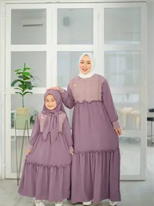 Aleta Dress Gamis Couple( HARGA TERPISAH )Gamis Cringkle Mix Brukat Ibu Dan Anak Perempuan Terbaru 2025