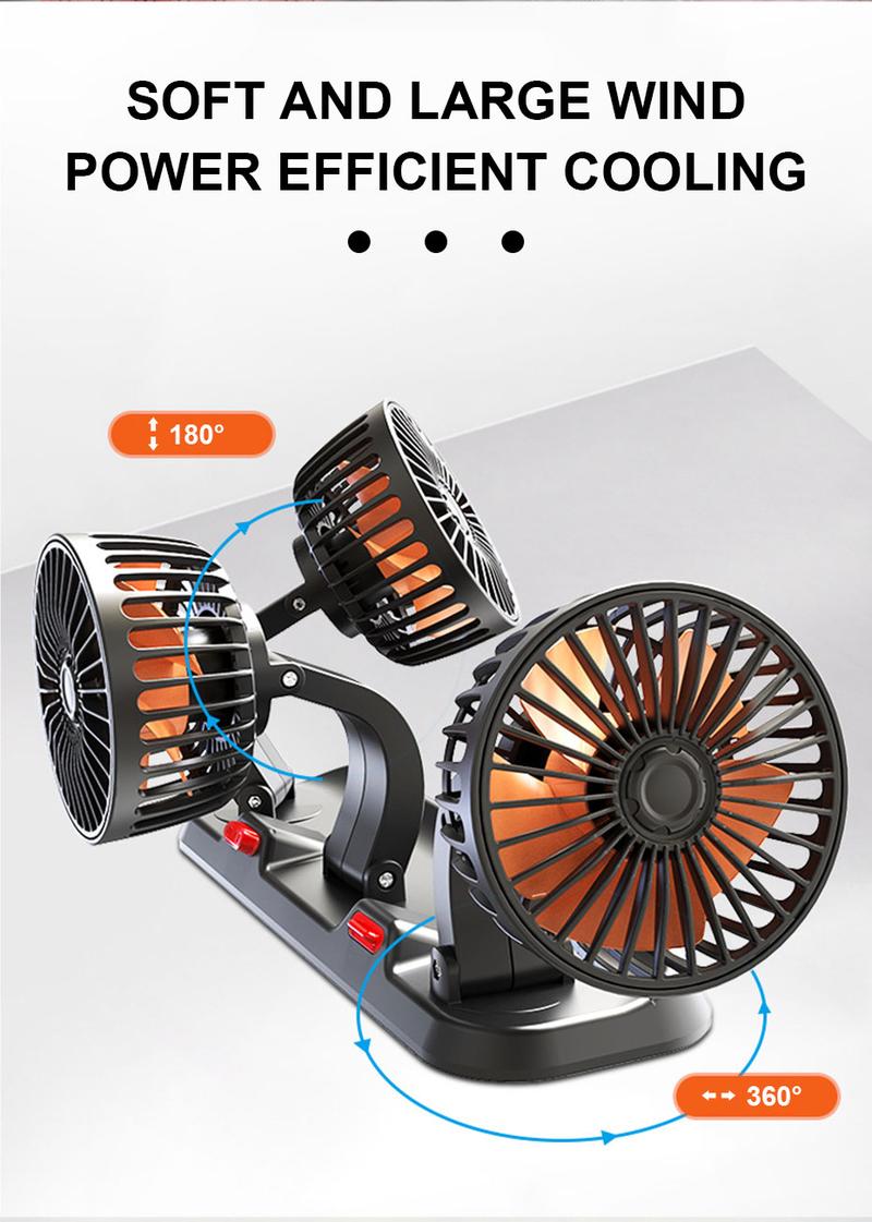 Product Introduction of SEAMETAL Kipas Mobil Tiga Kepala Kipas Pendingin Mobil Berputar 360 Derajat Diam Kuat 2 Kecepatan 5V/12V Kipas Pendingin Mobil Kebisingan Rendah Car 27