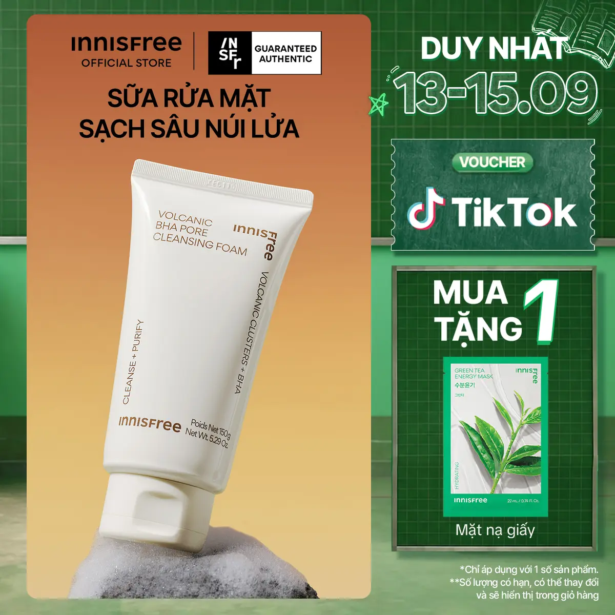 Sữa rửa mặt se khít lỗ chân lông INNISFREE Volcanic Pore BHA Cleansing Foam