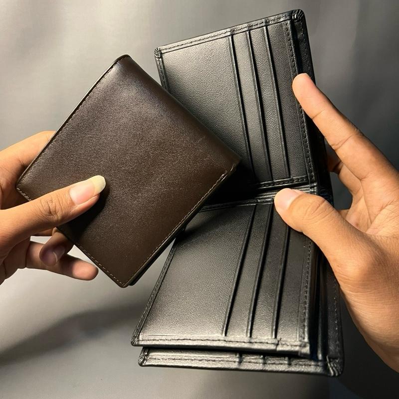 [TR 011 PLS] Dompet 3in1 lipat terbuat dari kulit sapi asli motif polos berpori. Tersedia slot kartu dan uang Pria 0