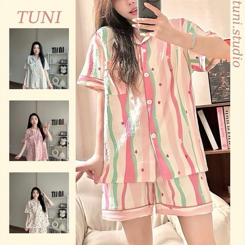 Bộ Đồ Ngủ Tay Áo Ngắn In Hình Hoạt Hình Ngọt Ngào Pijama Đồ Mặc Ở Nhà Nữ Tuni.studio PJCC