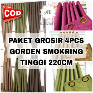 4PCS PAKET HEMAT GORDEN PINTU KAMAR dan 3PCS PAKET PROMO HORDENG JENDELA SMOKRING PINTU DAN JENDELA MINIMALIS RUMAH TINGGI 220 10 LUBANG CINCIN Gorden Polos gorden  smokring