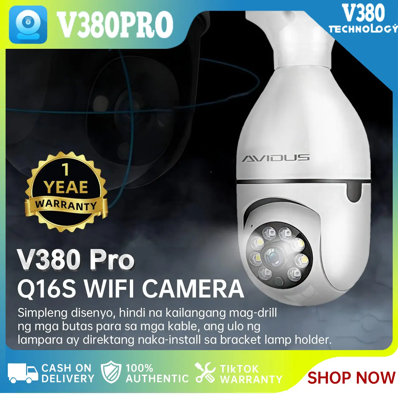 【V380 PRO】(Full discount activities) Q16S Pro CCTV  for House Wifi Connect to Cellphone HD 1080P IP Smart bull 360 Degree WiFi Indoor Night Vision  Security 60fps Micro SD Security Cameras & Systems 4x Micro SD<1 YEAR WARRANTY>