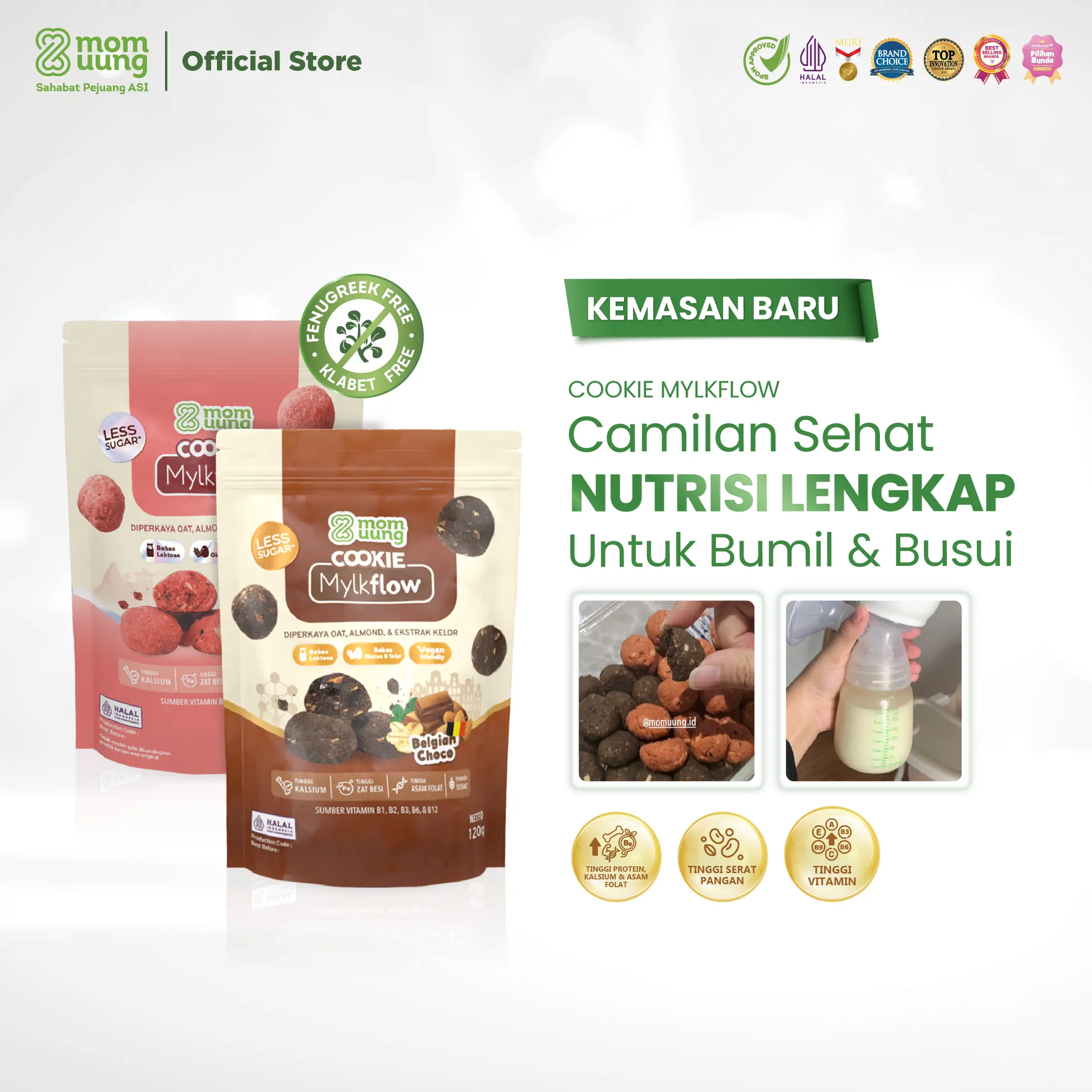 Mom Uung Cookie Mylkflow 120gr - Snack Sehat Tinggi Protein Kalsium & Asam Folat - Rendah Gula - Lactose Free Pelancar ASI