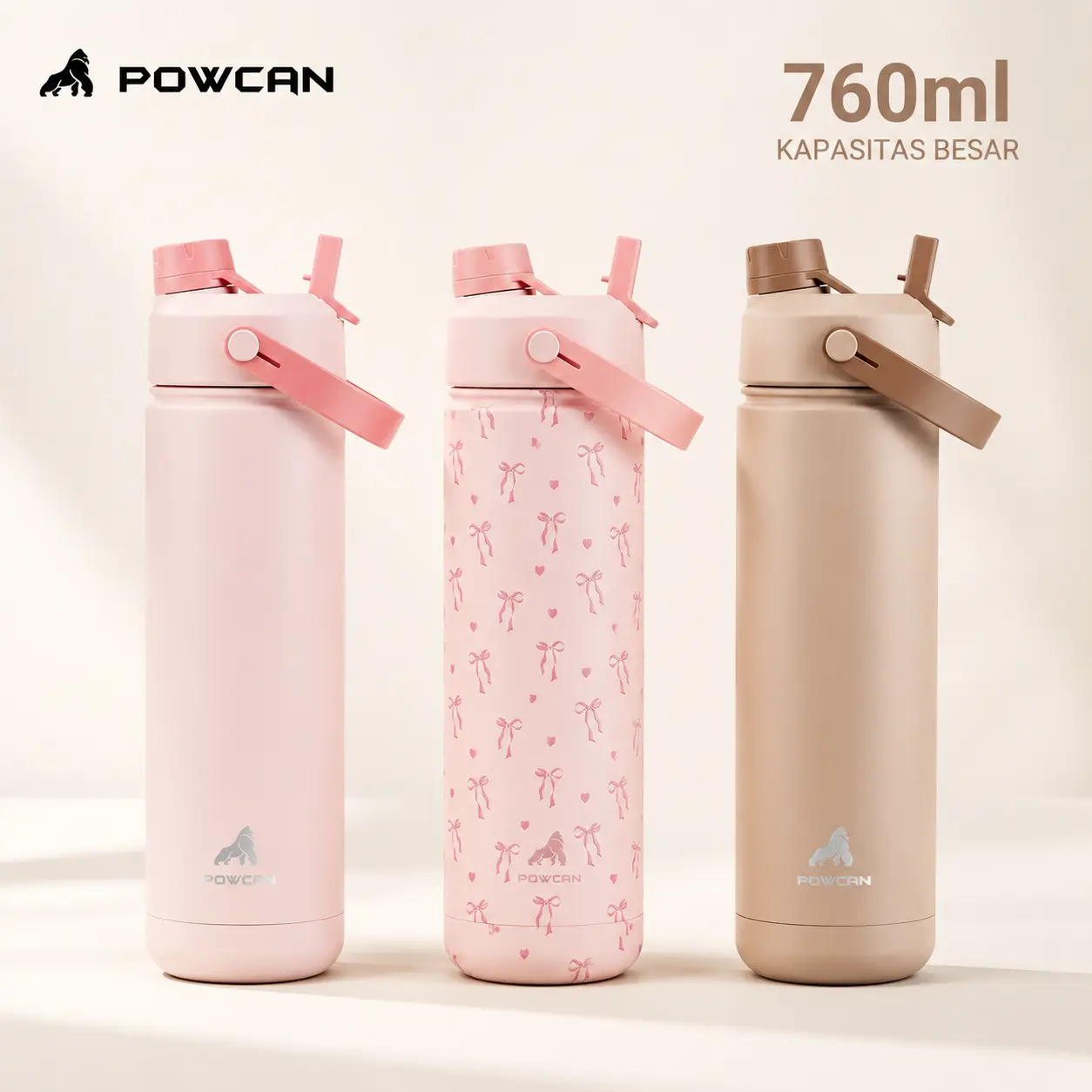 [Best Offer]Botol Air Powcan Baja Tahan Karat  dengan Tutup Sedotan dan Mulut Botol, Anti Bocor, Tahan Lama, Cocok untuk Olahraga, Perjalanan, dan Sekolah - Botol Vakum Air Perlengkapan dapur Gelas Vacuum