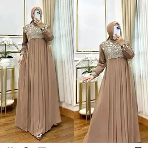 Baju Gamis Dewasa Brokat Polos Dress Muslim Tebal Wanita Mewah Lebaran Halus Tebal Adem Cocok Segala cuaca