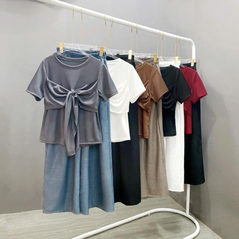 Set Bộ Quần Đũi Suông Ống Rộng Mix Áo Thun Gân Trơn (Form Size 50-92Kg) Phù Hợp Mặc Đi Học, Đi Làm, Đi Chơi- A269 + Q564