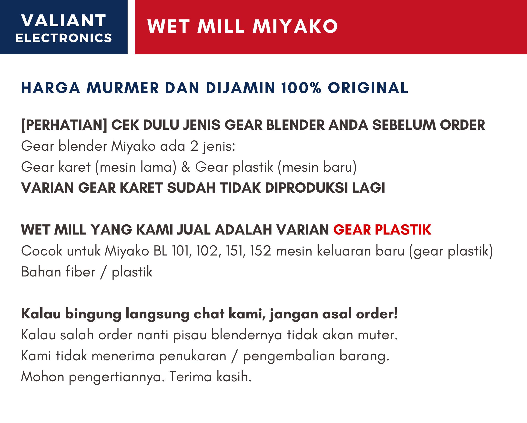 Miyako Set Bumbu Basah / Wet Mill / Gelas Blender Plastik Tipe BL 101 102 151 152 - Putih