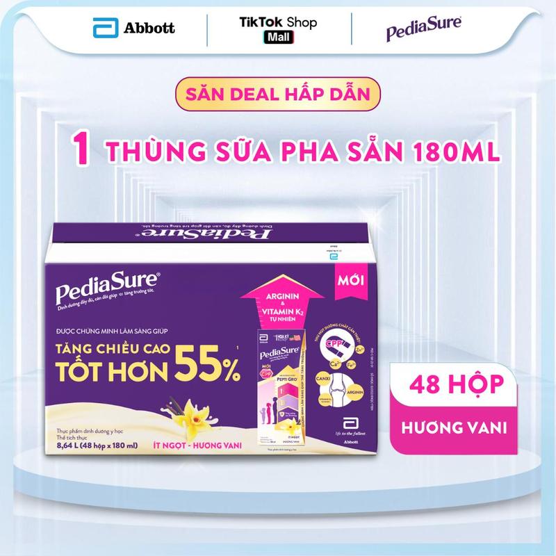 [DEAL MICHI BABY] Thùng 48 hộp sữa PediaSure pha sẵn chính hãng hương vani ít ngọt 180ml