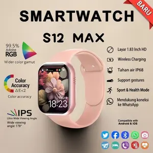 100.000+ PCS TERJUAL！Jam Tangan Pintar S12 Pro Max HD Layar Sentuh, Tahan Air, Bluetooth, Bisa Telepon, Cocok untuk Olahraga Pria & Wanita